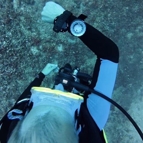 Dive navigating underwater using their compass